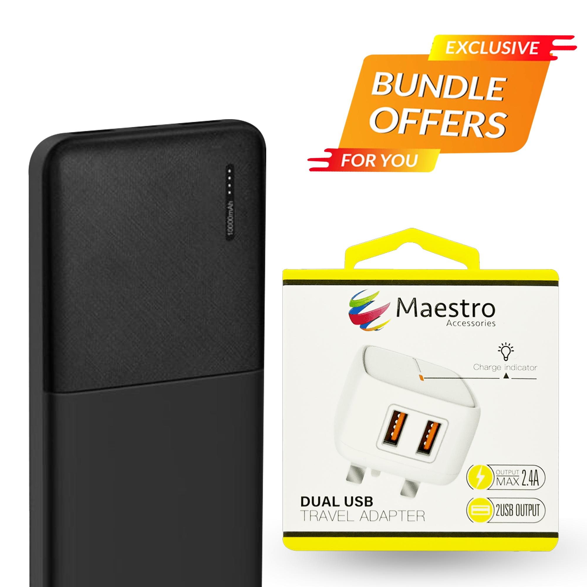 MAESTRO 2USB POWER BANK AND TRAVEL ADAPTER