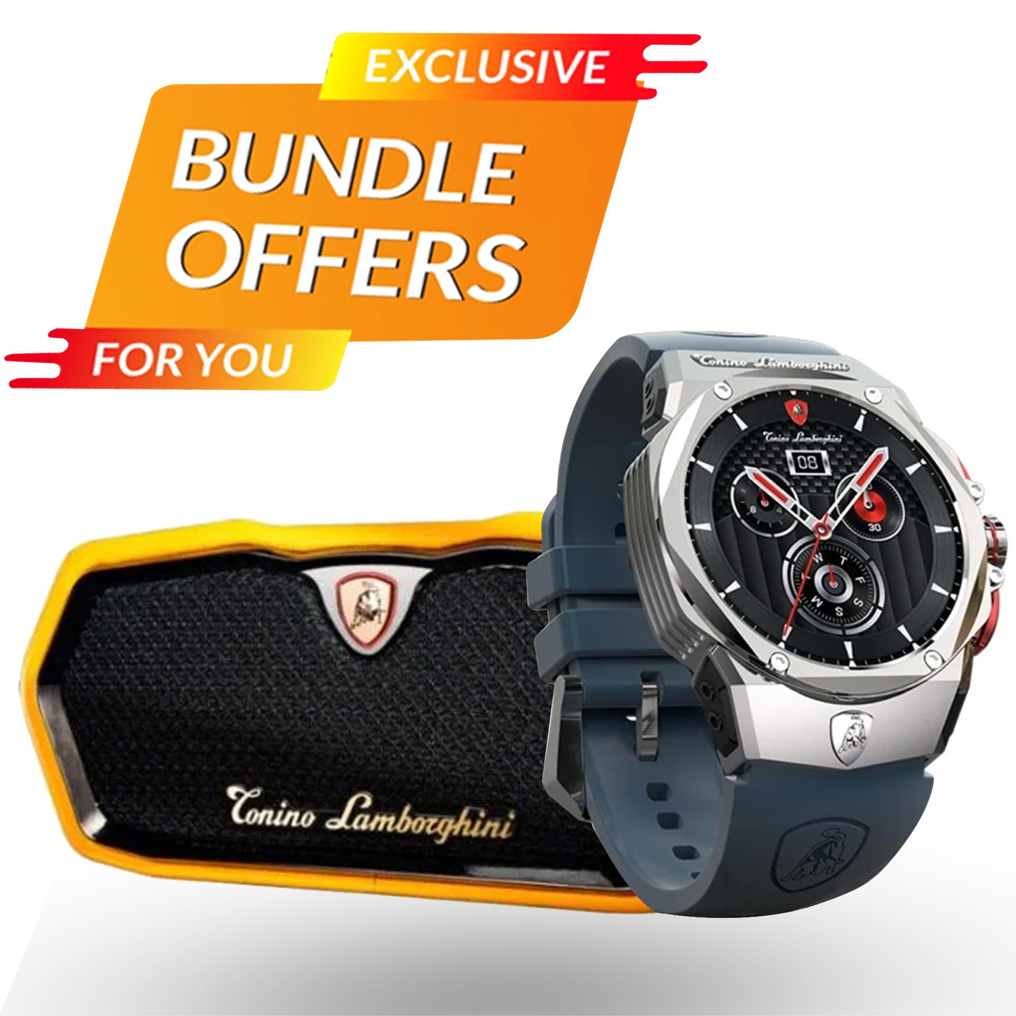 TONINO LAMBORGHINI INTELLIGENT SMART WATCH TL66 SILVER AND PORTABLE SPEAKER TL89 