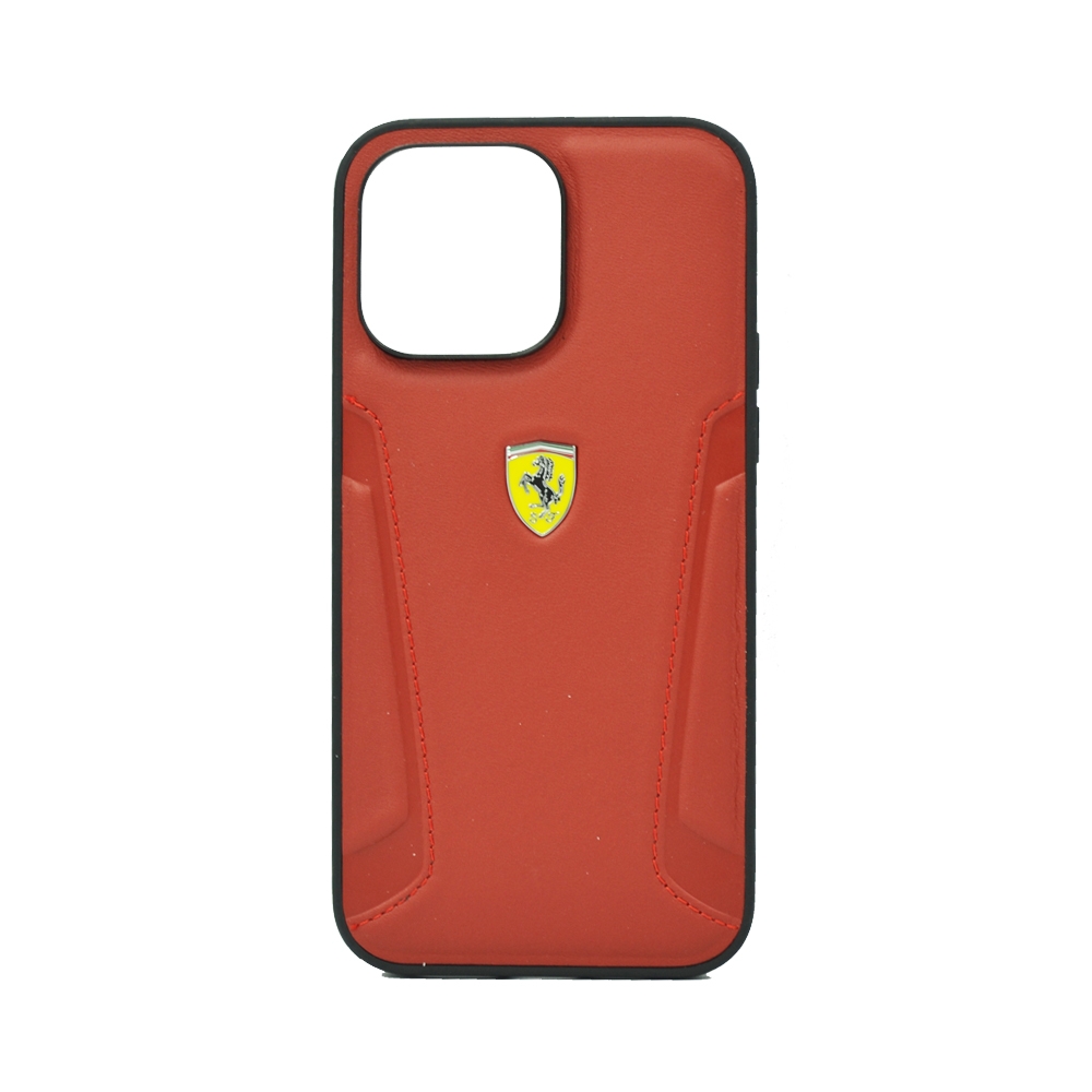 FERRARI LEATHER CASE WITH HOT STAMPED SIDES YELLOW SHIELD LOGO FOR IPHONE 14 PRO MAX RED