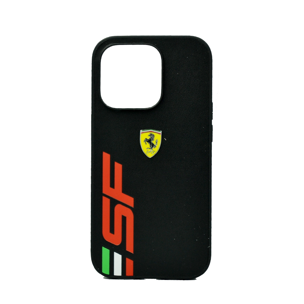 FERRARI PU LEATHER CASE WITH PRINTED BIG SF LOGO FOR IPHONE 14 PRO BLACK