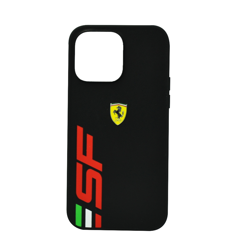 FERRARI PU LEATHER CASE WITH PRINTED BIG SF LOGO FOR IPHONE 14 PRO MAX BLACK