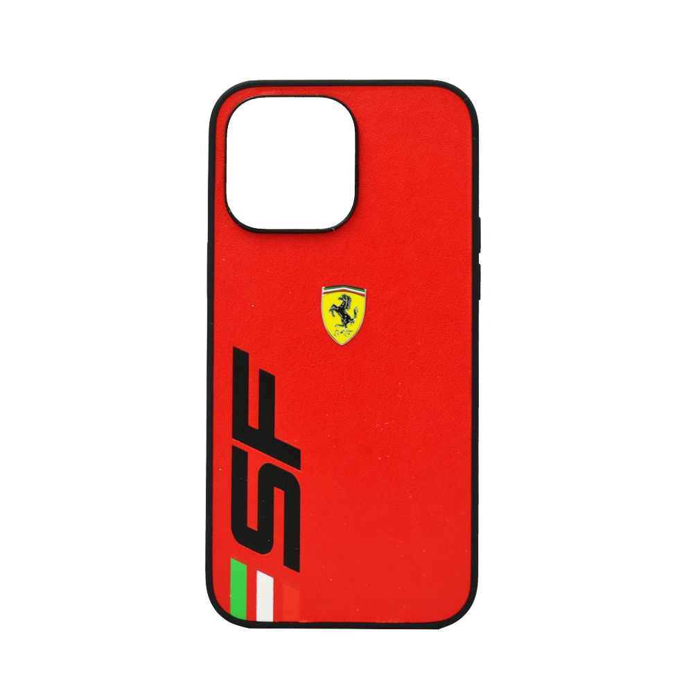 FERRARI PU LEATHER CASE WITH PRINTED BIG SF LOGO FOR IPHONE 14 PRO MAX RED