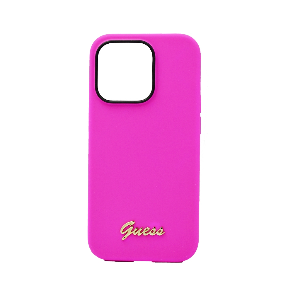 GUESS SILICONE PC CAMERA SCRIPT LOGO HARD CASE FOR IPHONE 14 PRO FUSCHIA