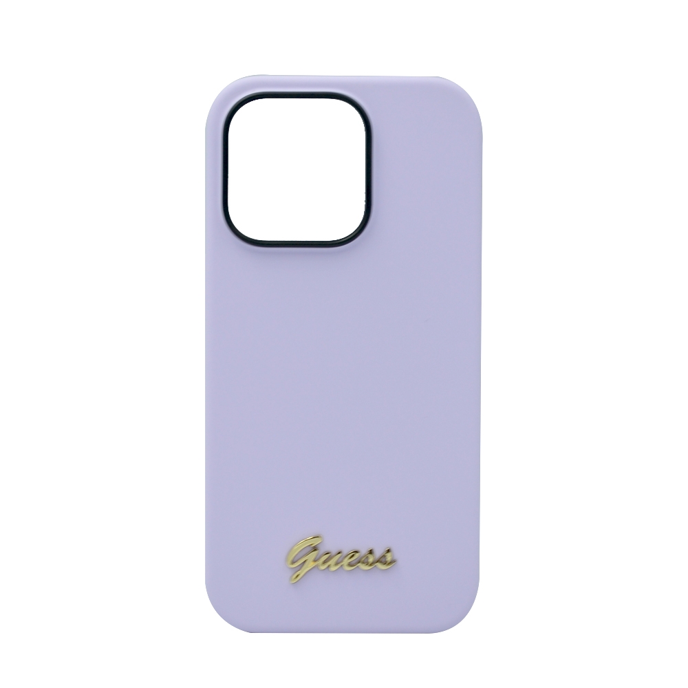 GUESS SILICONE PC CAMERA SCRIPT LOGO HARD CASE FOR IPHONE 14 PRO PURPLE