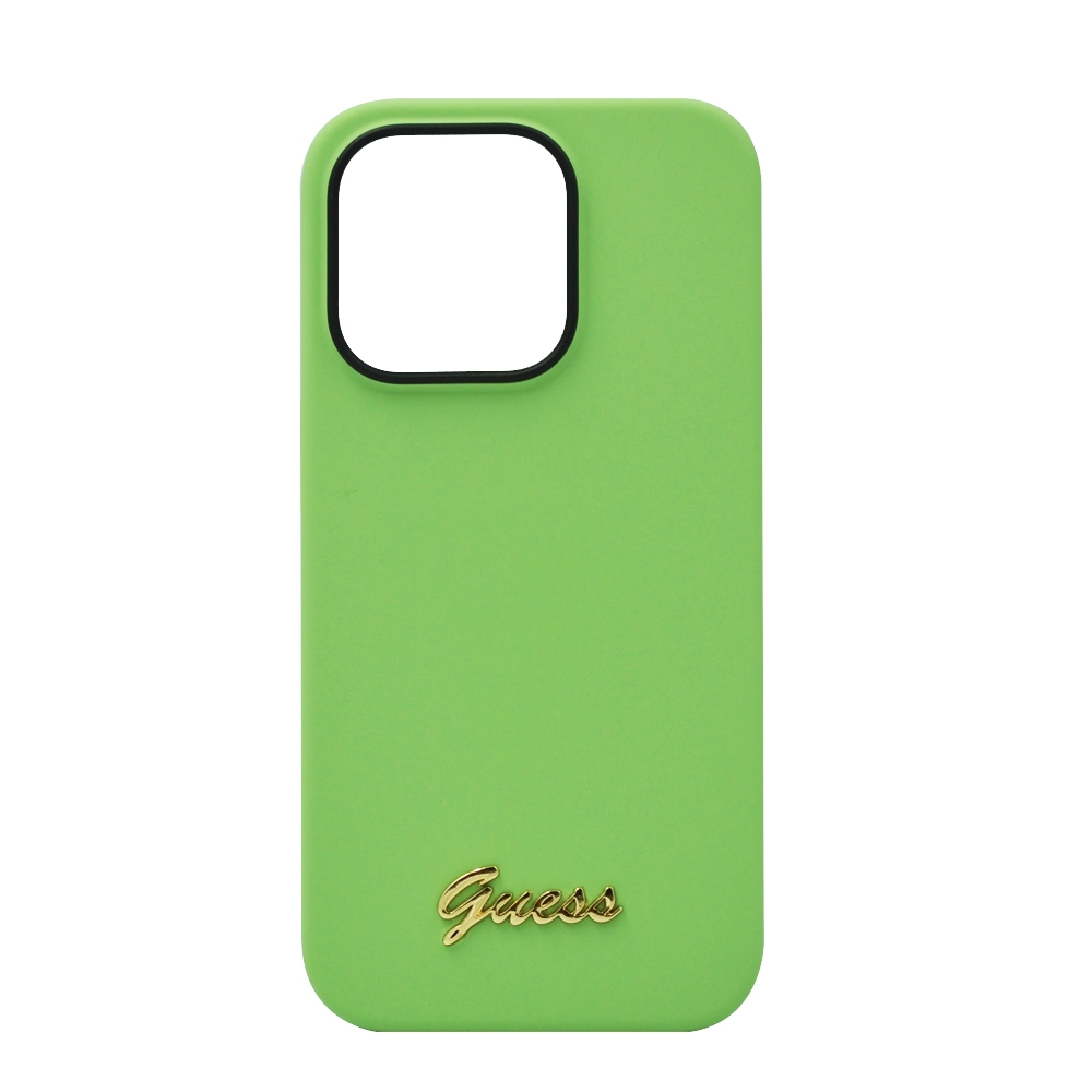 GUESS SILICONE PC CAMERA SCRIPT LOGO HARD CASE FOR IPHONE 14 PRO GREEN