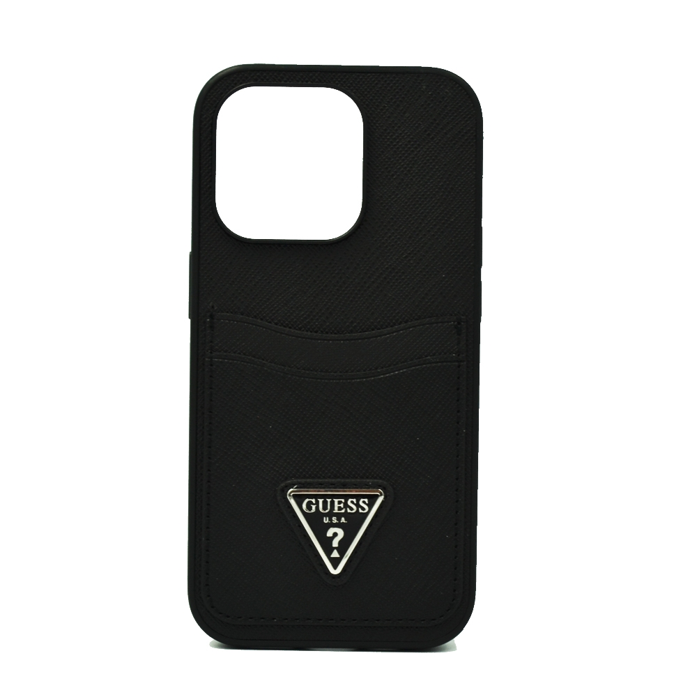 GUESS SAFFIANO DOUBLE CARD HARD CASE FOR IPHONE 14 PRO BLACK