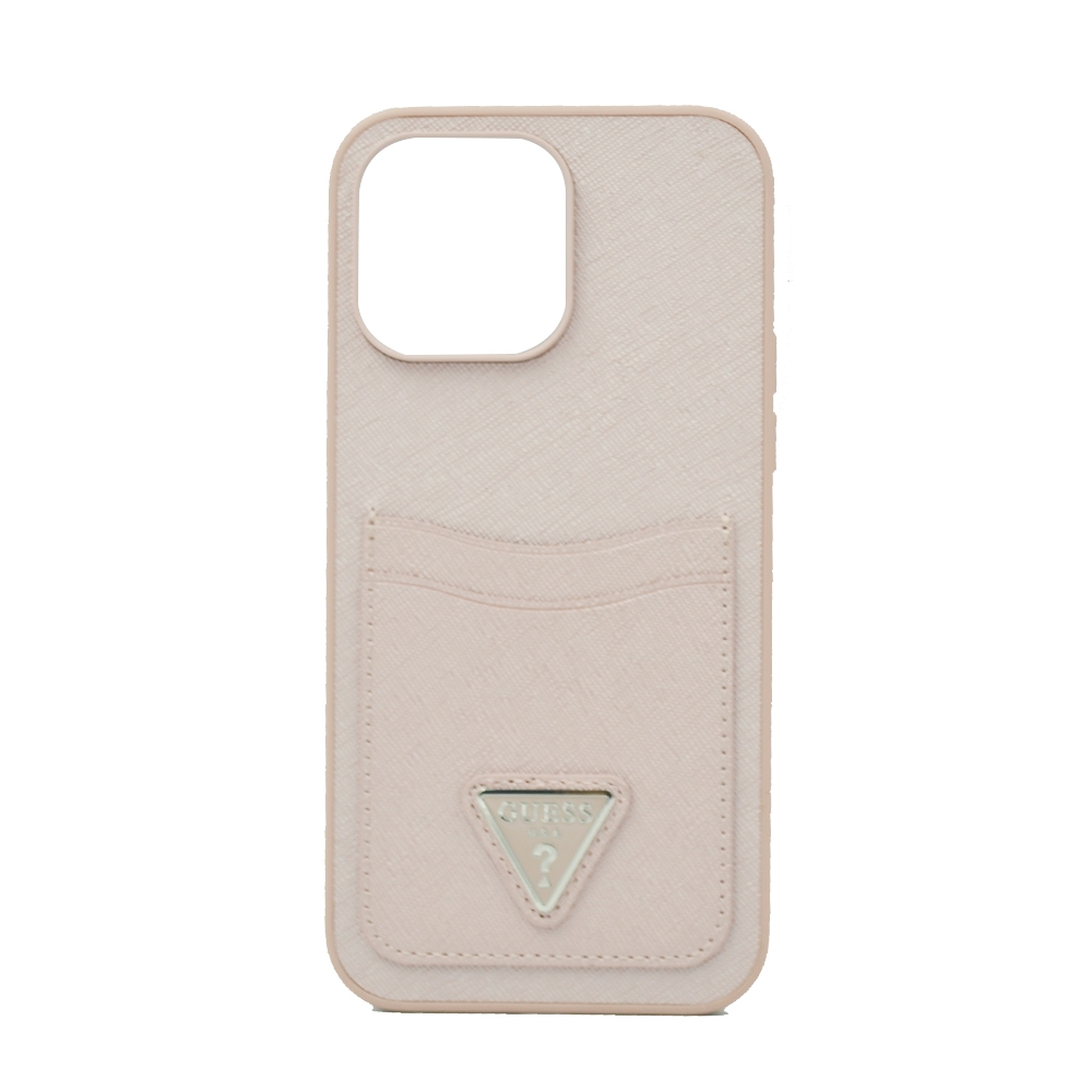 GUESS SAFFIANO DOUBLE CARD HARD CASE FOR IPHONE 14 PRO MAX PINK