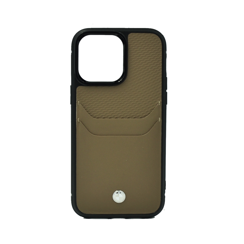 BMW SIGNATURE COLLECTION GENUINE LEATHER CASES WITH CARDSLOT EMBOSSED PATTERN FOR IPHONE 14 PRO MAX TAUPE