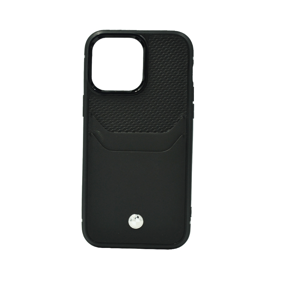 BMW SIGNATURE COLLECTION GENUINE LEATHER CASES WITH CARDSLOT EMBOSSED PATTERN FOR IPHONE 14 PRO MAX BLACK