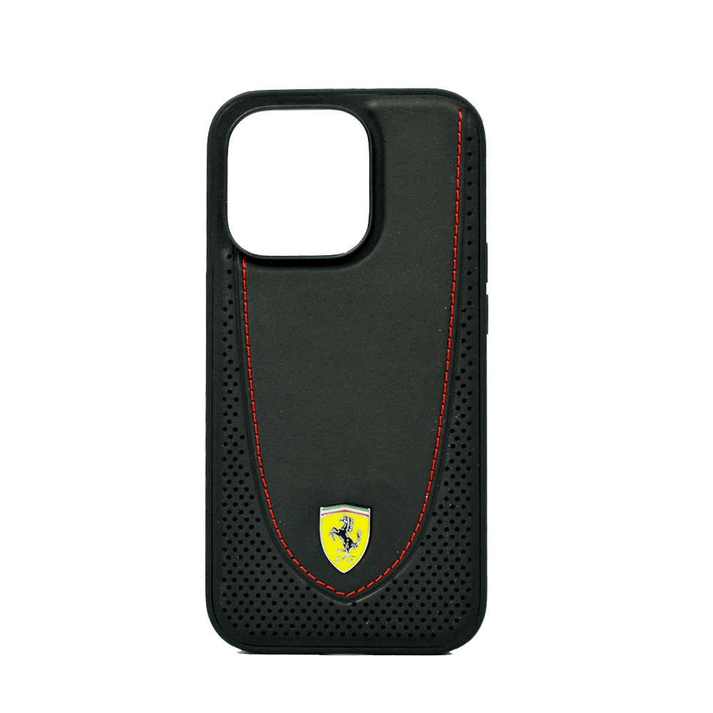 FERRARI MAGSAFE LEATHER STITCHED RED LINE HARD CASE FOR IPHONE 14 PRO BLACK