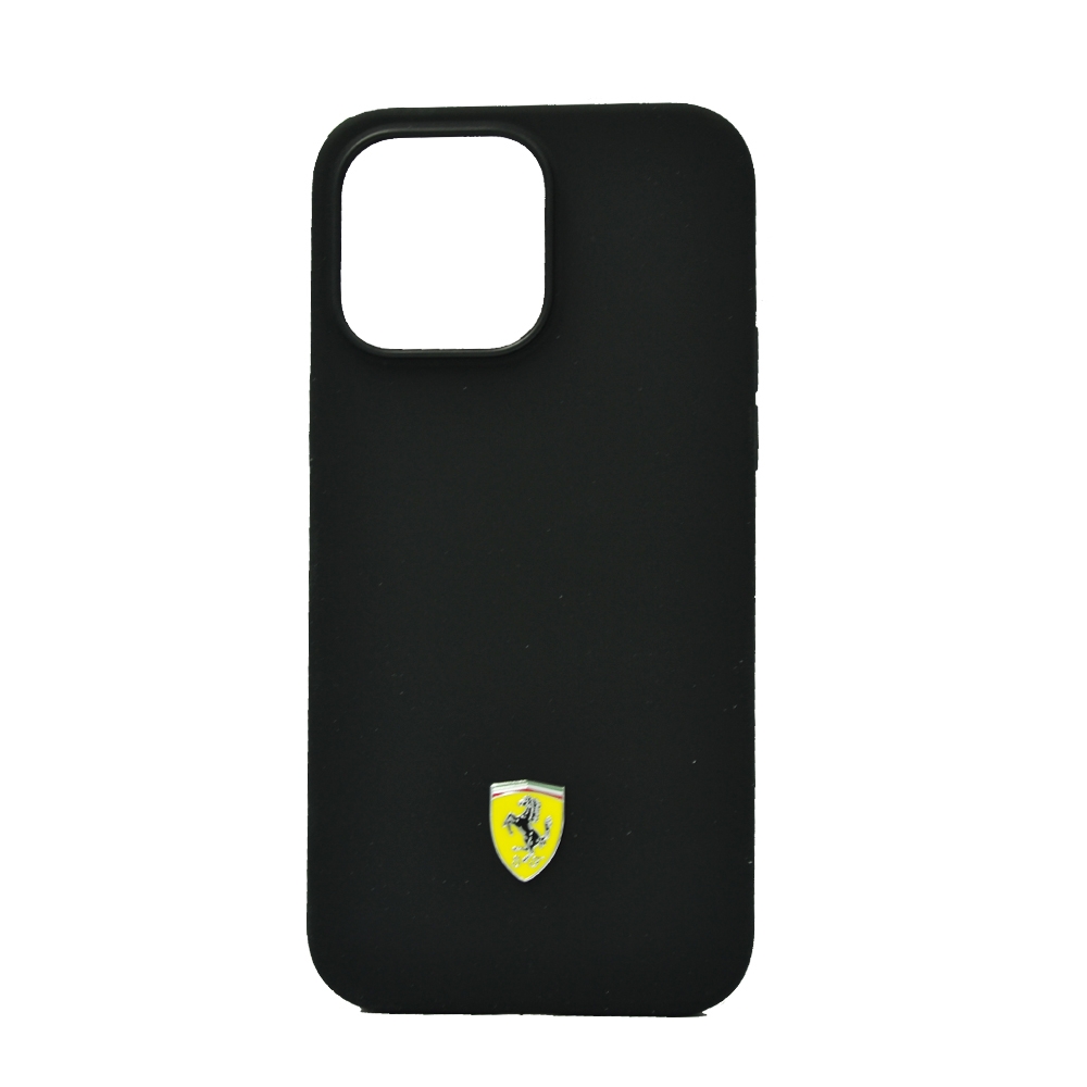 FERRARI MAGSAFE SILICONE METAL LOGO HARD CASE FOR IPHONE 14 PRO MAX BLACK