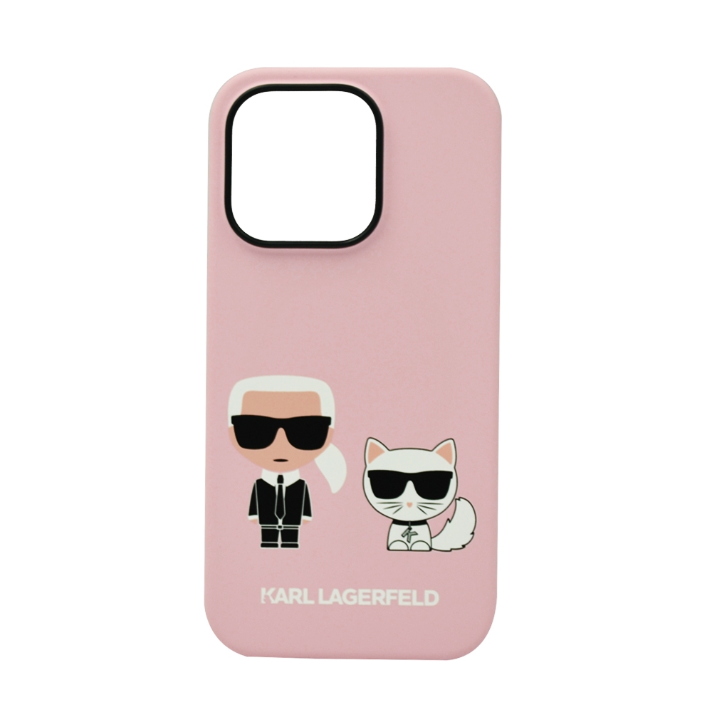 KARL LAGERFELD LIQUID SILICONE KARL & CHOUPETTE CASE FOR IPHONE 14 PRO LIGHT PINK