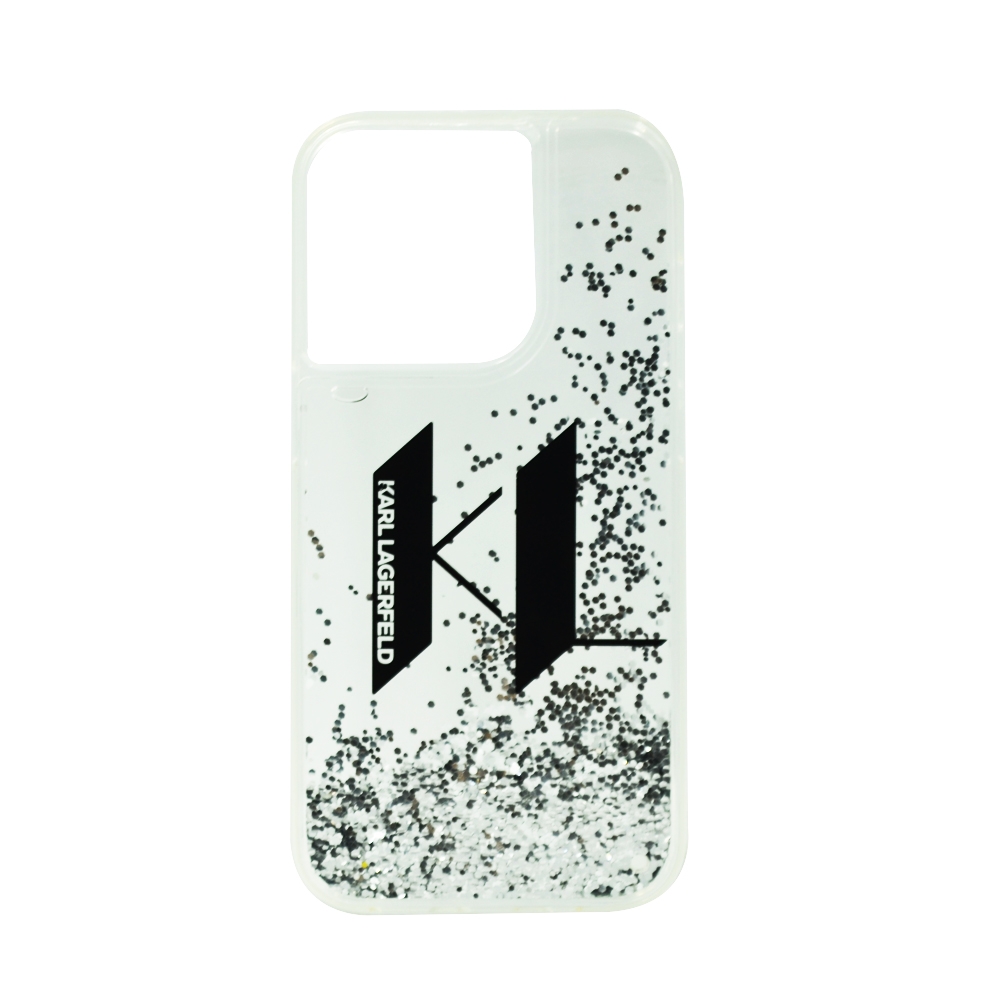 KARL LAGERFELD LIQUID GLITTER BIG KL HARD CASE FOR IPHONE 14 PRO SILVER