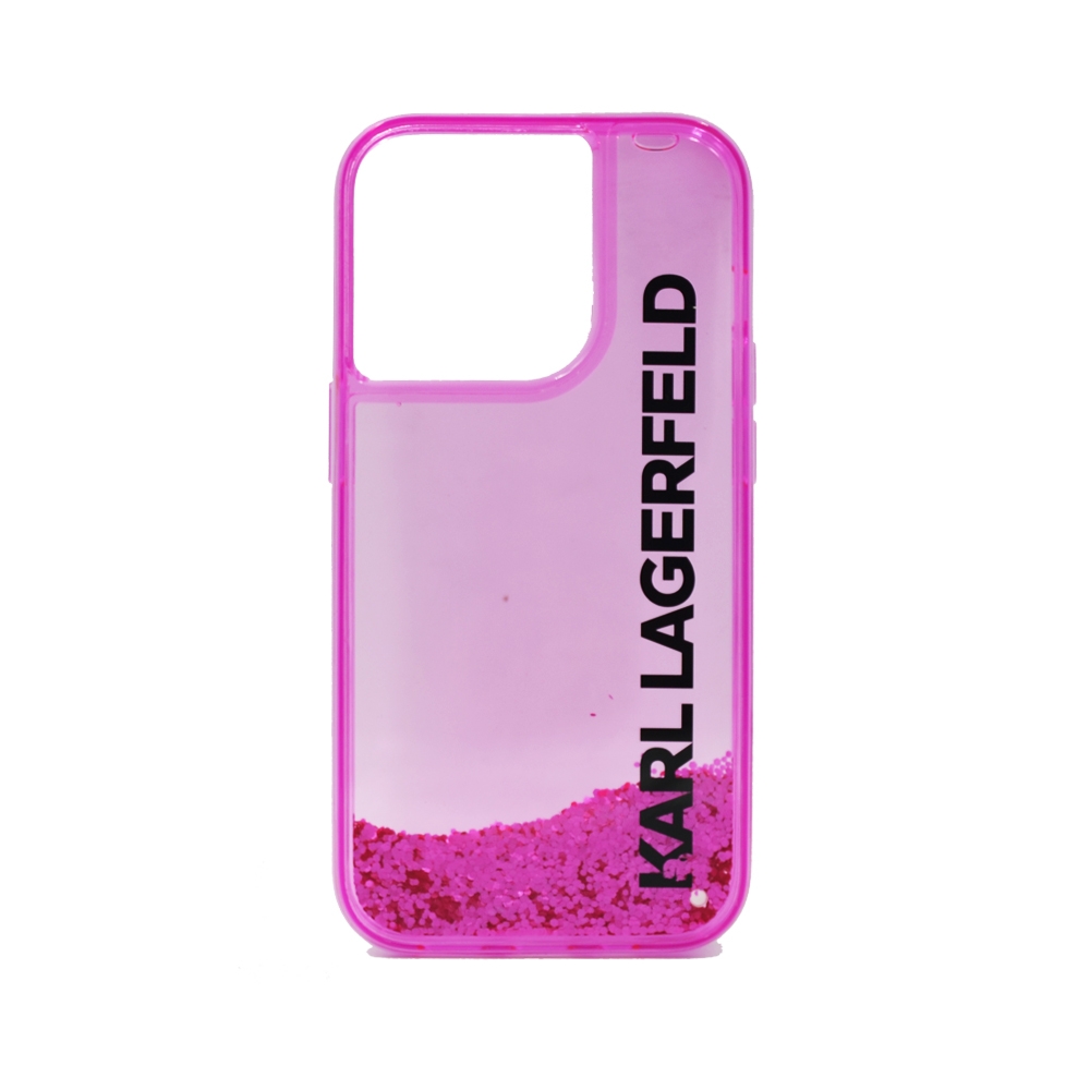 KARL LAGERFELD LIQUID GLITTER ELONG HARD CASE FOR IPHONE 14 PRO PINK