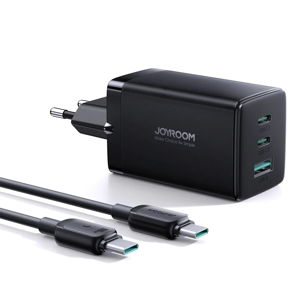 JOYROOM 65W GAN CHARGER WITH TYPE-C TO TYPE-C CABLE TCG01 BLACK