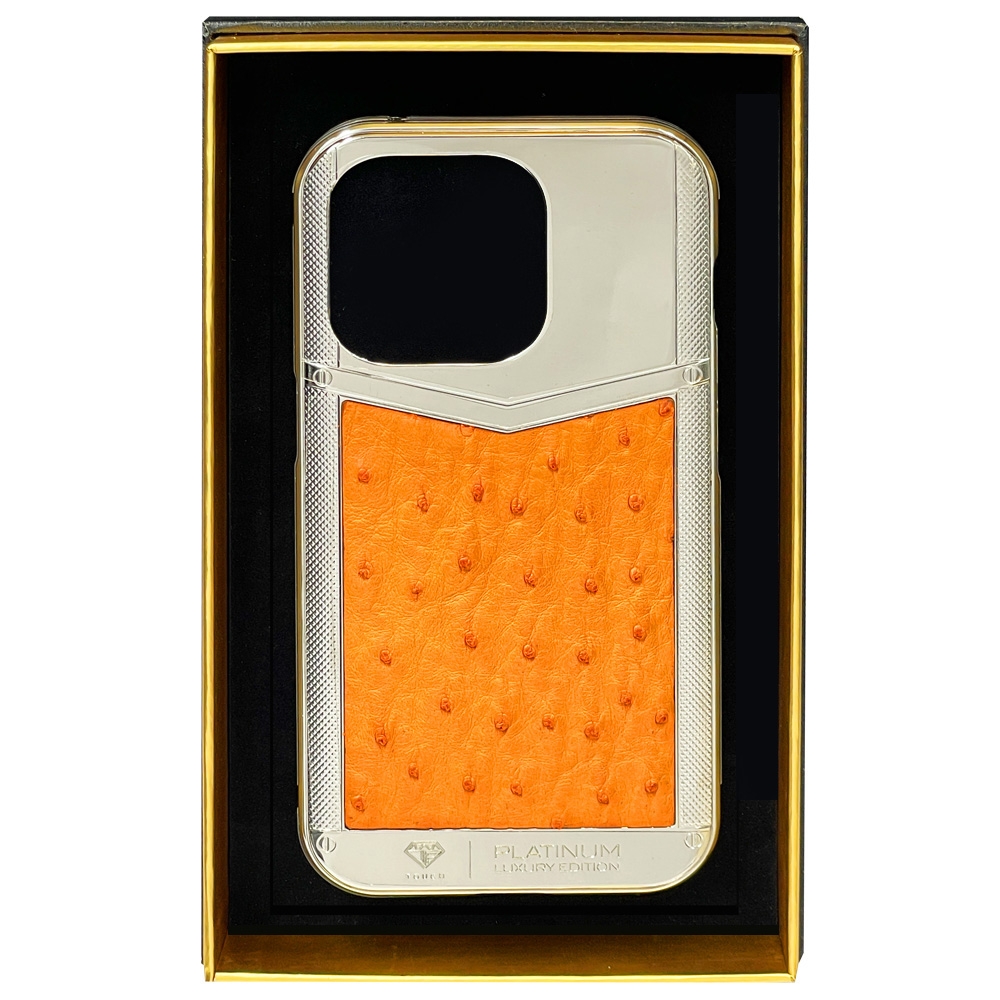 VIP TOUCH IPHONE 14 PRO PLATINUM ORANGE OSTRICH BODY LEATHER EDITION