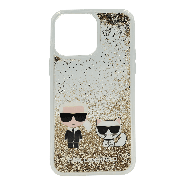 KARL LAGERFELD LIQUID GLITTER CASE KARL AND CHOUPETTE IPHONE 14 PRO MAX GOLD