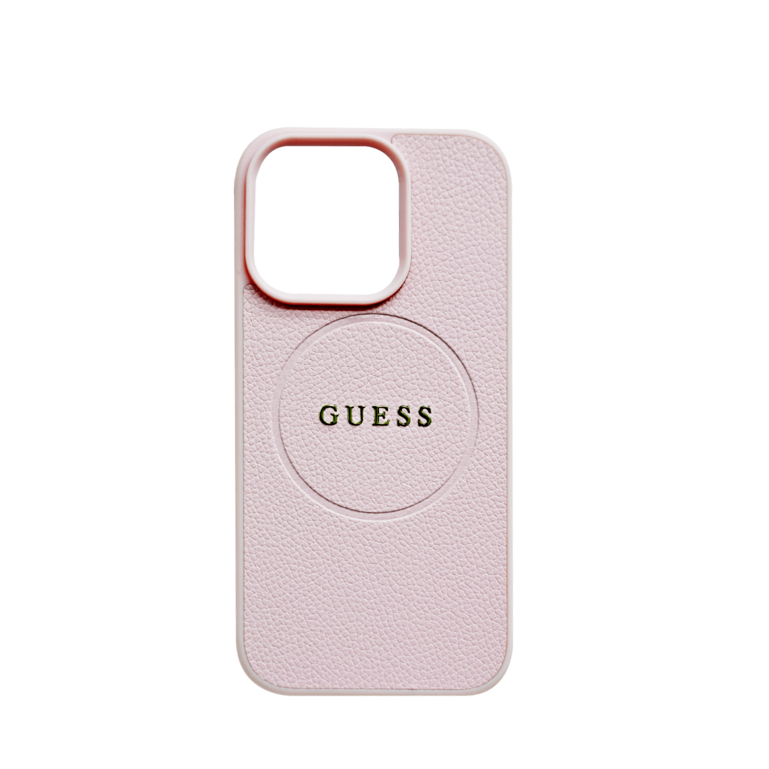 Guess Magsafe PU Grained Hard Case With Gold Ring For iPhone 16 Pro - Pink