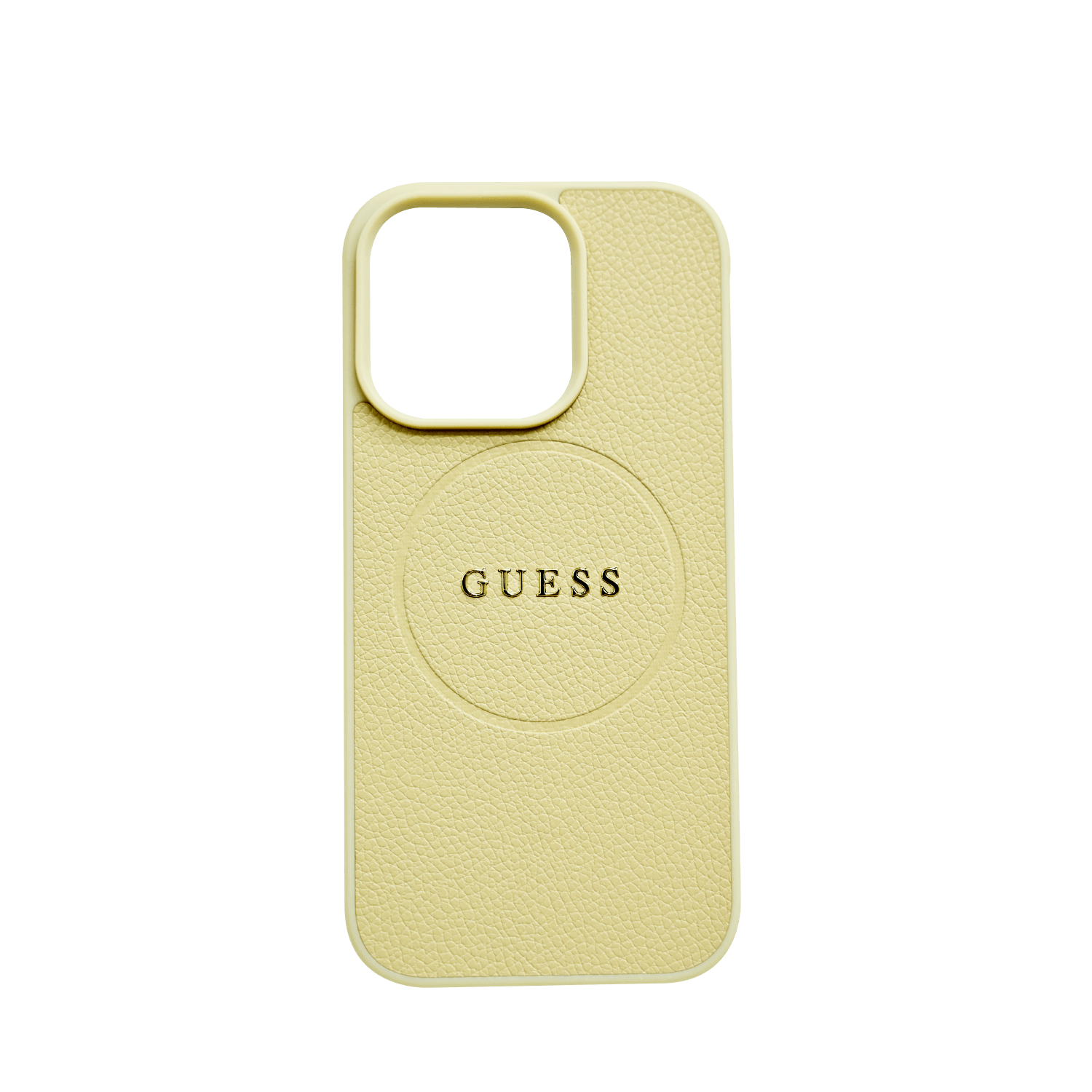 Guess Magsafe PU Grained Hard Case With Gold Ring For iPhone 16 Pro - Beige