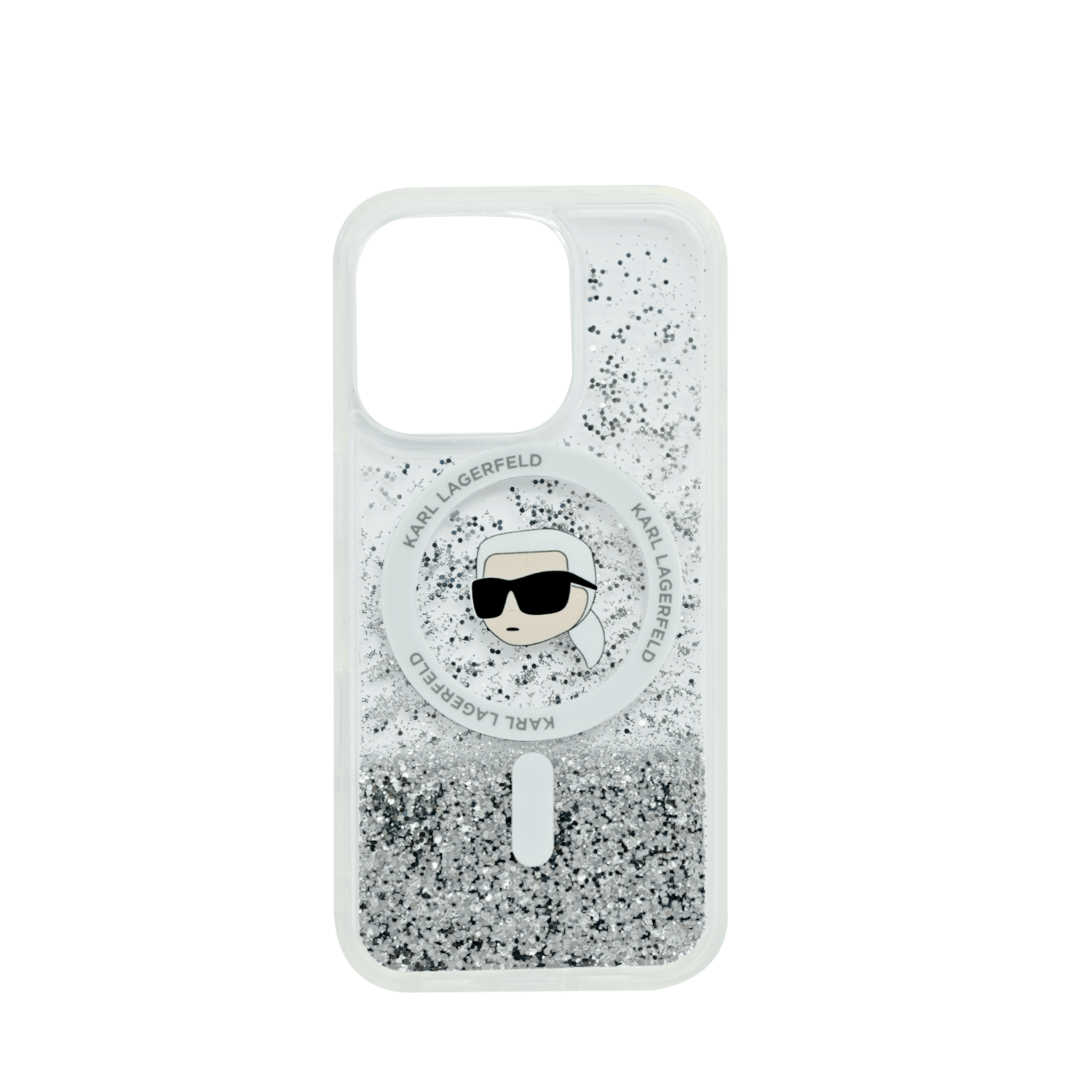 Karl Lagerfeld Magsafe Liquid Glitter Hard Case with Karl Head For iPhone 16 Pro - Clear