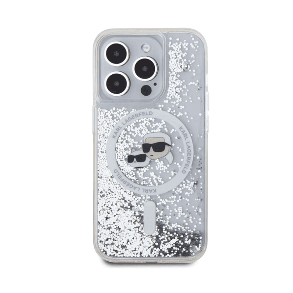  Karl Lagerfeld Magsafe Liquid Glitter Hard Case with Karl Head For iPhone 16 Pro M ax - Clear