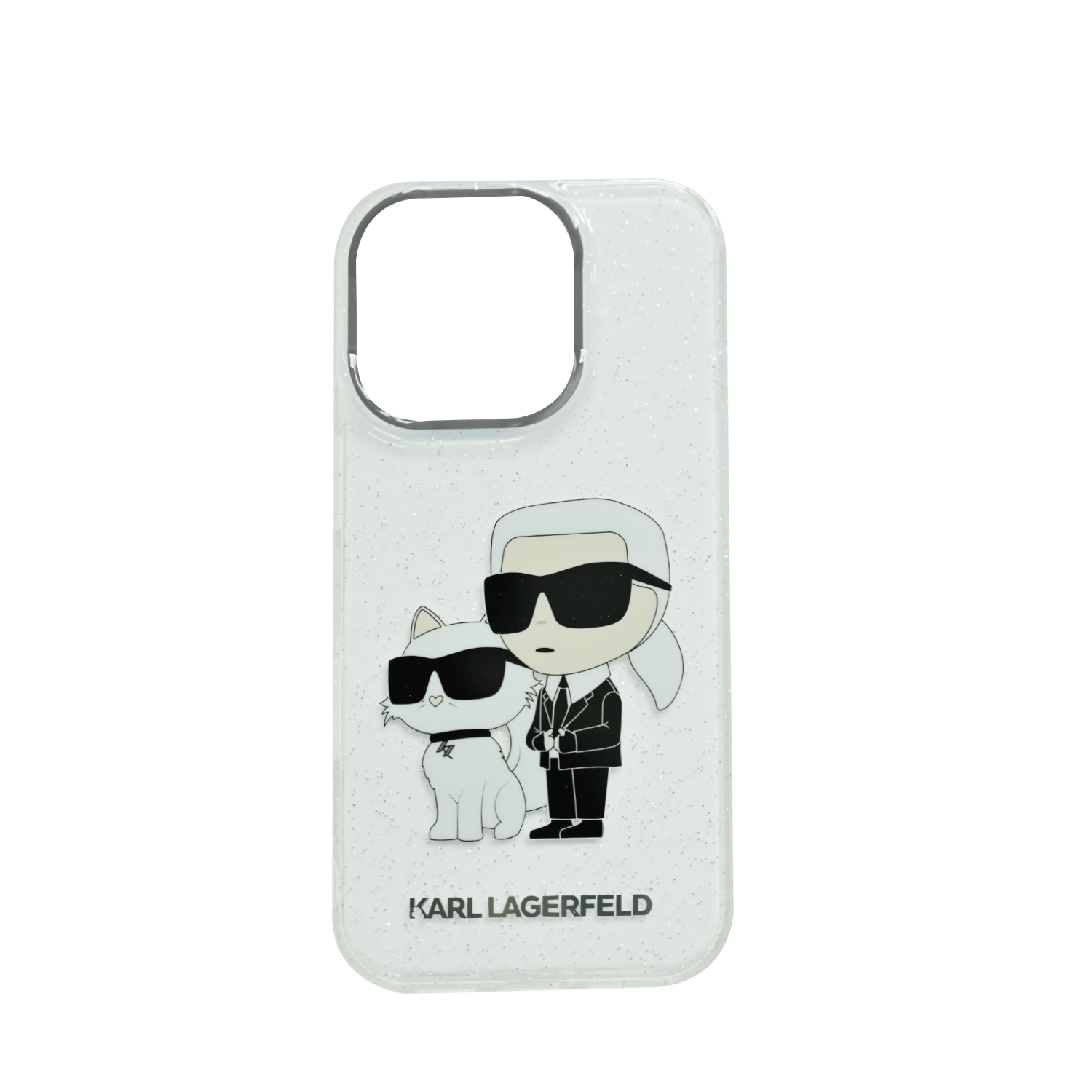 Karl LagerfeldIML Glitter Hard Case With NFT Karl& Choupette Logo For iPhone 16Pro - Clear