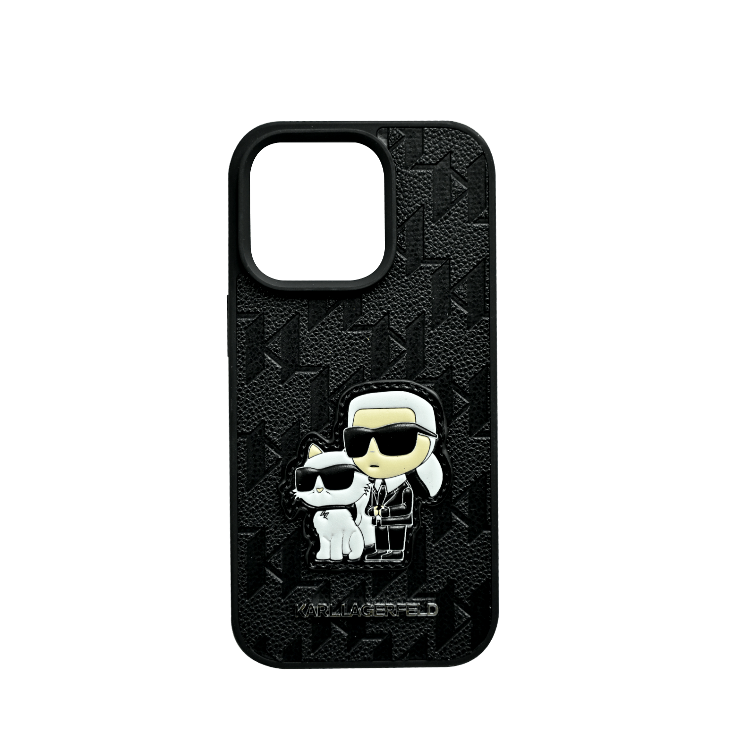 Karl Lagerfeld Monogram PU Hard Case with Karl & Choupette Head For iPhone 16 Pr o - Black