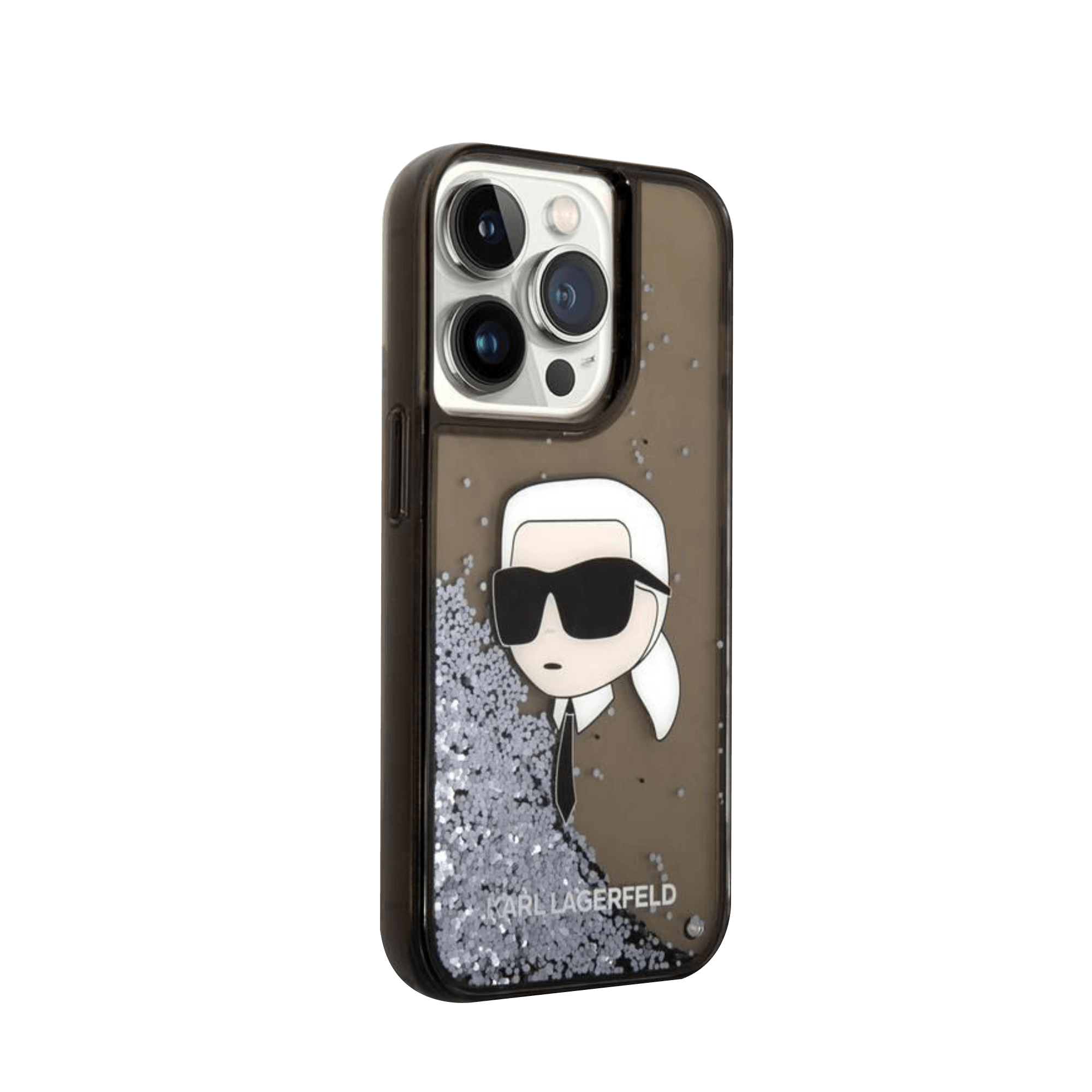 Karl Lagerfeld Liquid Glitter Hard Case With NFT Karl Head For iPhone 16 Pro Max - Black