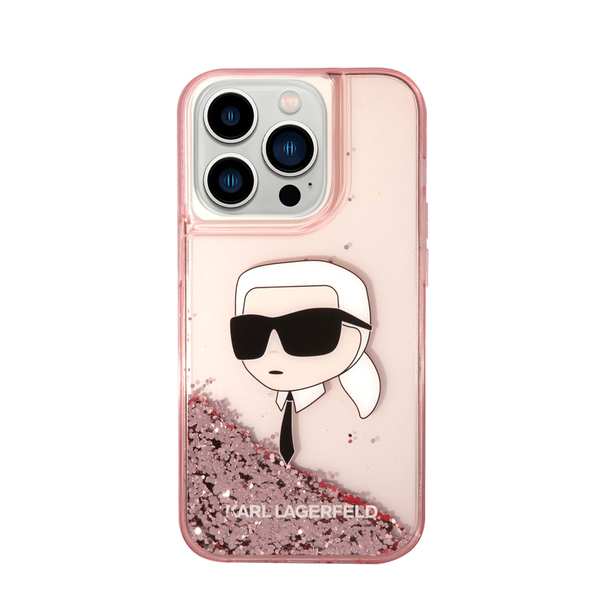 Karl Lagerfeld Liquid Glitter Hard Case With NFT Karl Head For iPhone 16 Pro - Pink