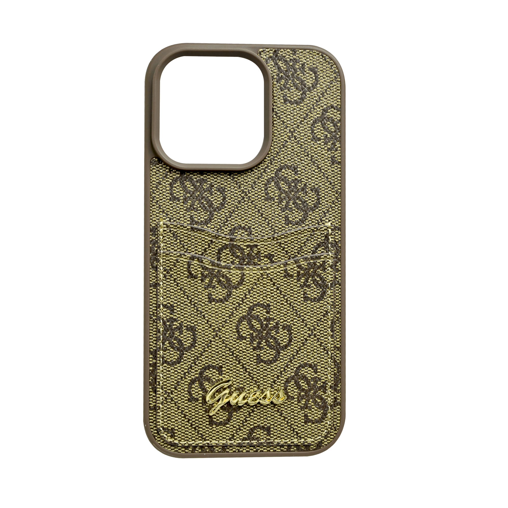 Guess PU 4G Hard Case With Card Slot & Script Logo For iPhone 16 Pro - Brown