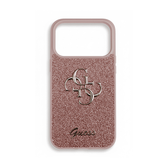 GUESS PU GLITTER CASE WITH BIG 4G METAL LOGO FOR IPHONE 17 PRO MAX - PINK