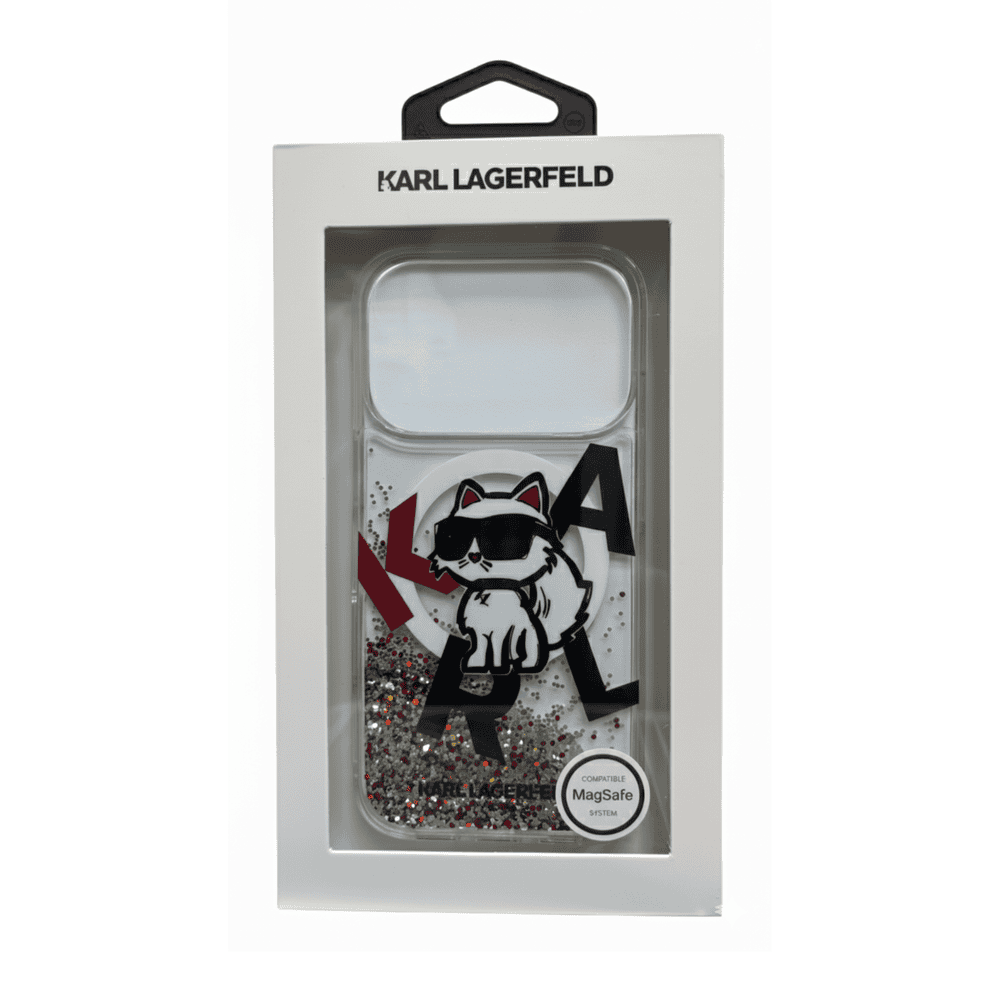 KARL LAGERFELD MAGSAFE LIQUID GLITTER CASE WITH SCATTERED CHOUPETTE LOGO FOR IPHO NE 17 PRO - WHITE