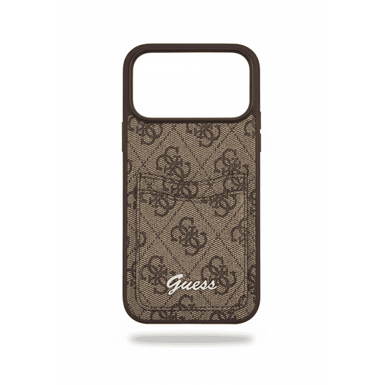 GUESS PU CASE WITH CARDSLOT & SCRIPT METAL LOGO FOR IPHONE 17 PRO MAX - BROWN