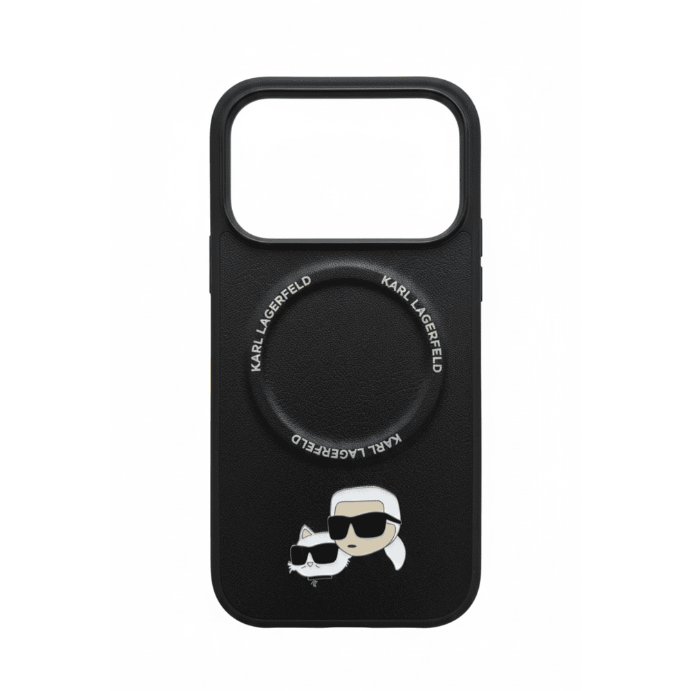 KARL LAGERFELD PU LEATHER CASE WITH KARL & CHOUPETTE HEAD PINS FOR IPHONE 17 PRO - BLACK