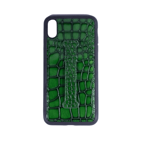 ISAFE SIGNATURE CROCODILE LEATHER RING BACK CASE IPHONE XS GREEN