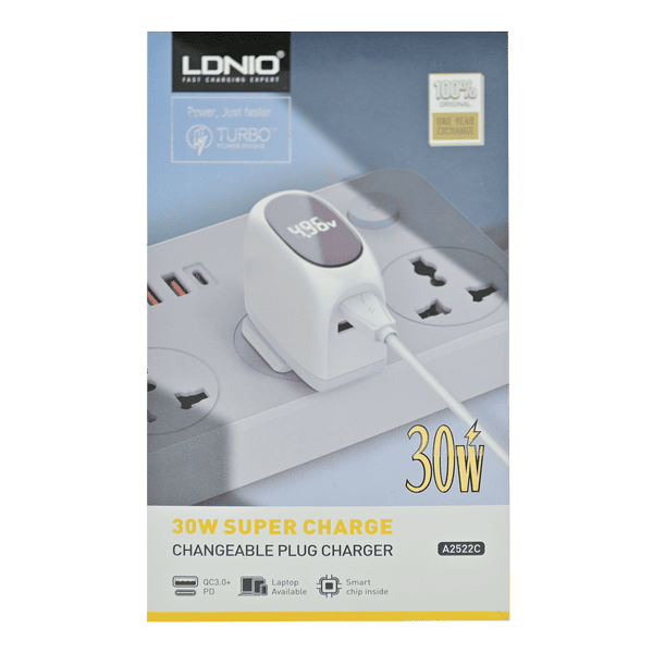 LDNIO A2522C DIGITAL DISPLAY HOME CHARGER WITH USB TO TYPE C CABLE