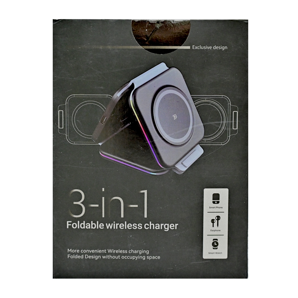 3 IN 1 FOLDABLE POCKET MAGSAFE WIRELESS CHARGER WITH LED LIGHTS WHITE F21