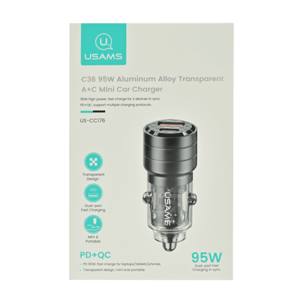 USAMS CC176 TRANSPARENT PD+QC CAR CHARGER 95W