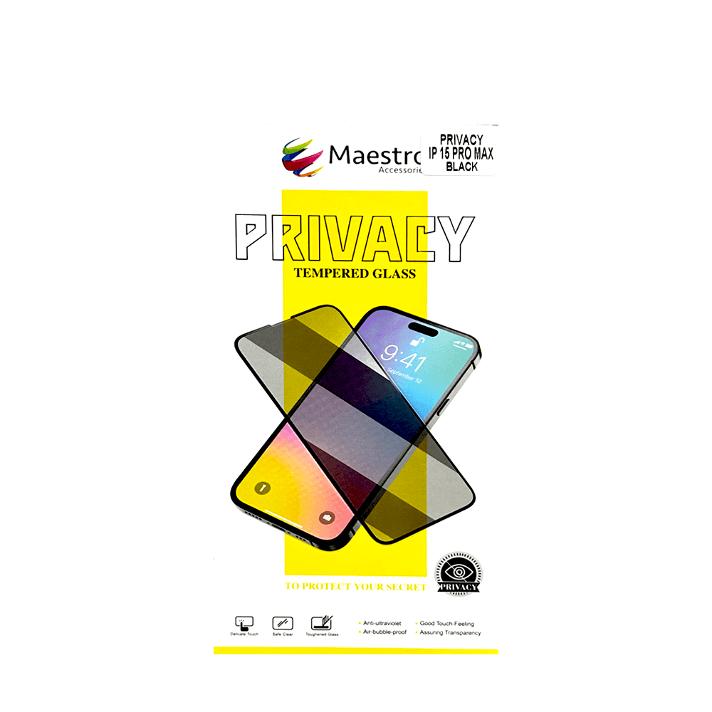 MAESTRO TEMPERED GLASS PROTECTER IPHONE 15 PRO MAX PRIVACY