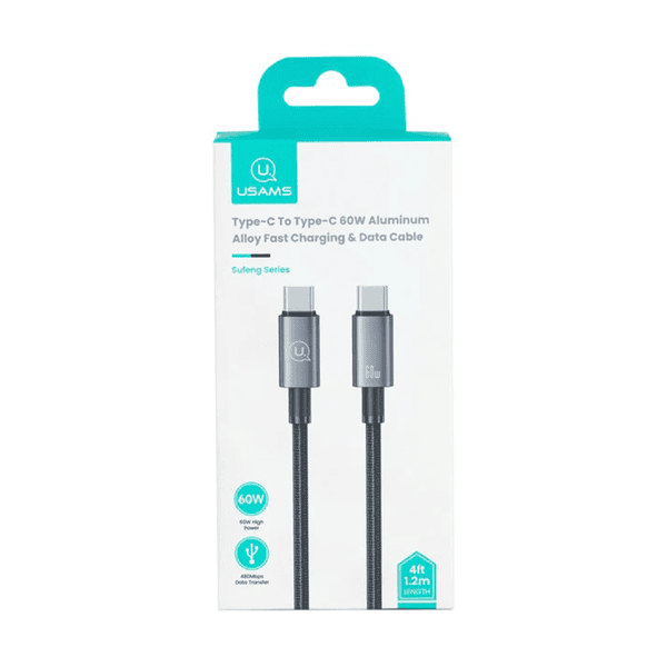 USAMS 2 METRE SJ664 TYPE-C TO TYPE-C 60W ALUMINUM ALLOY FAST CHARGING & DATA CABLE