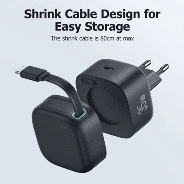 USAMS XMF CC211 GAN 35W HOME CHARGER WITH MAGNETIC LIGHTNING CABLE BLACK