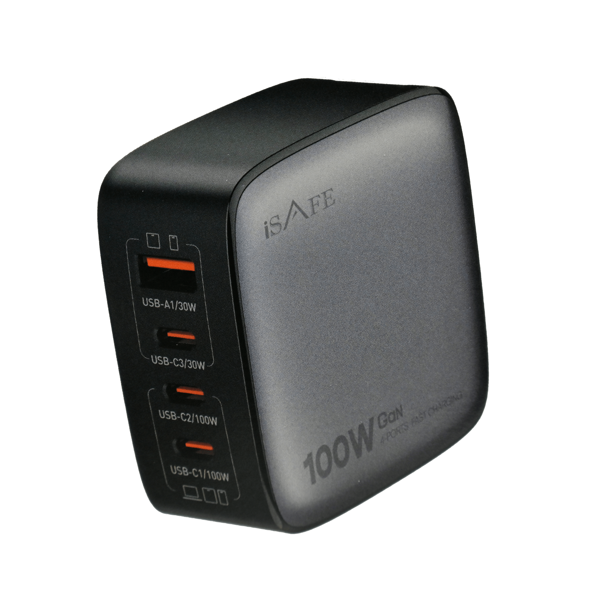 ISAFE 100W GAN HOME CHARGER Q408 WITH REPLACABLE PLUG AND TYPE-C TO TYPE-C CABLE BLACK