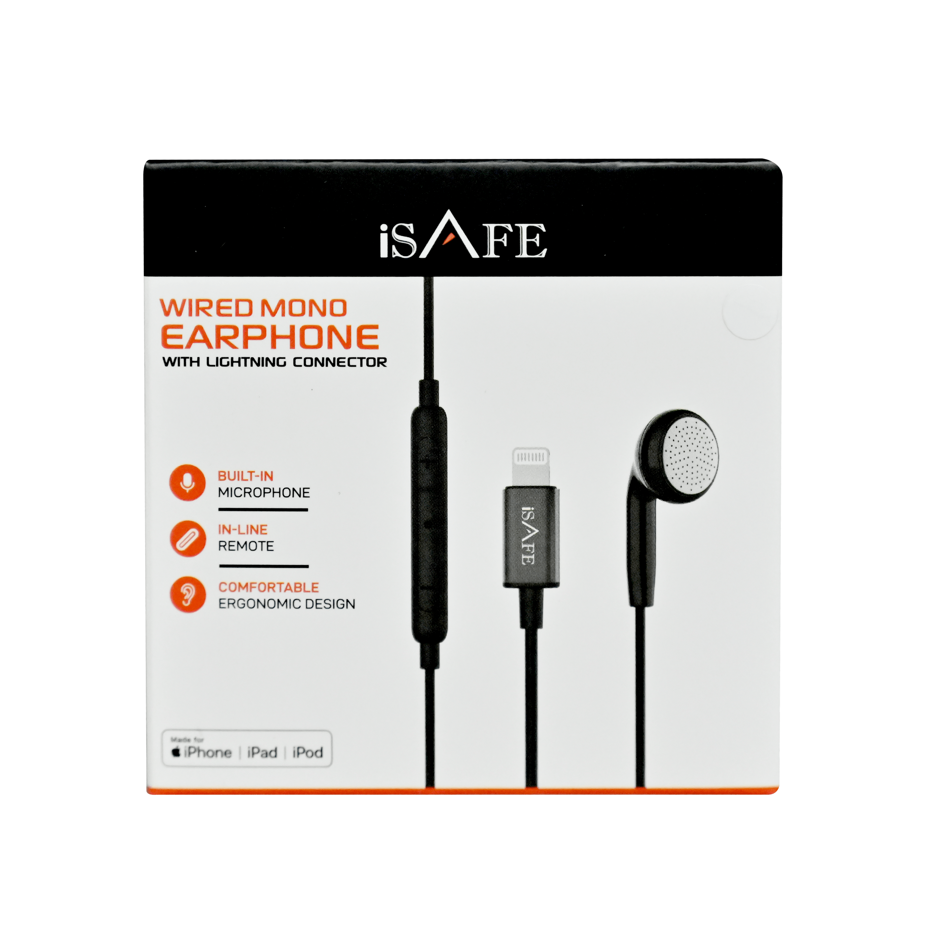 ISAFE MFI MONO LIGHTNING EARPHONE WHITE