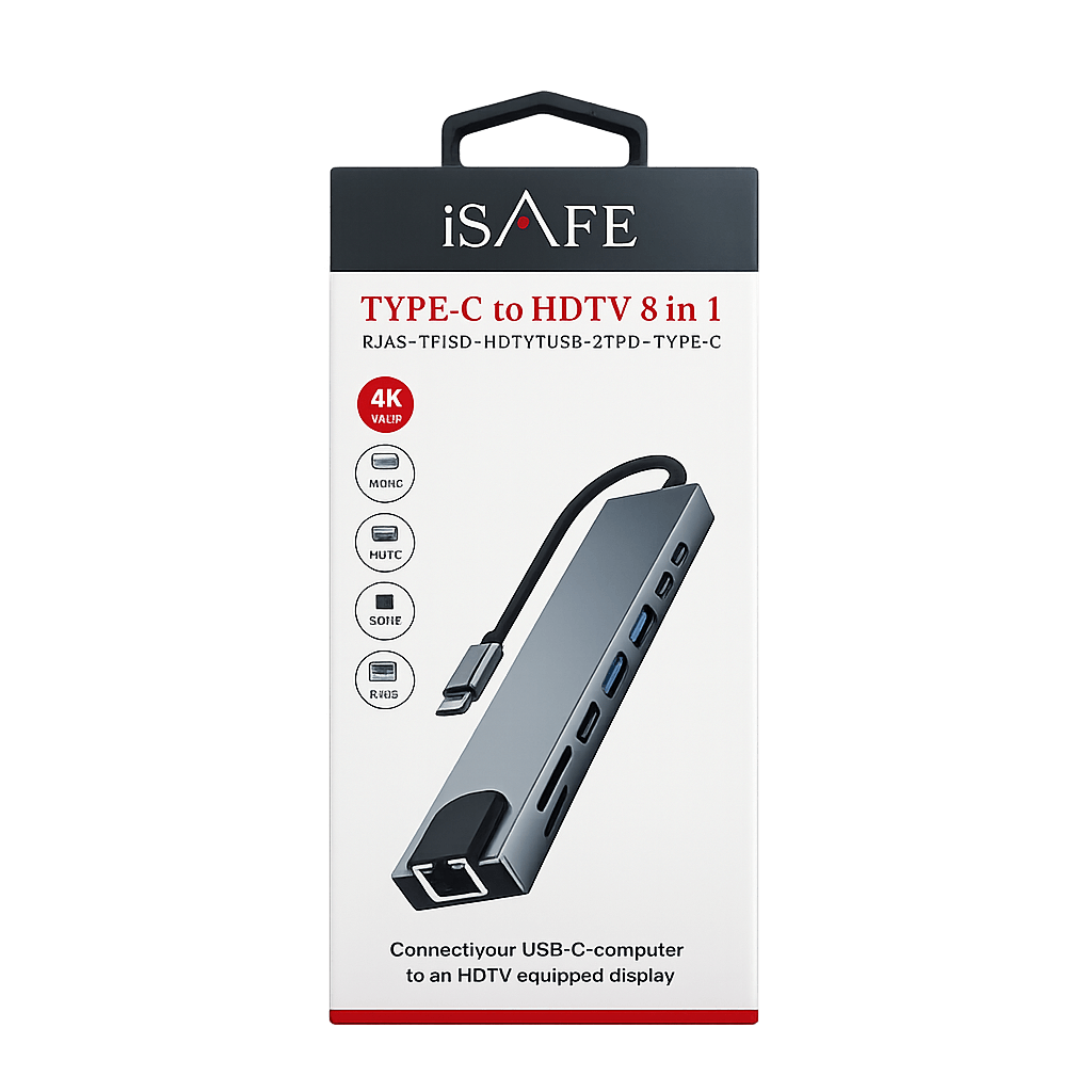 ISAFE ISF-PTC-8IN1 HUB 8 IN 1 USB-C MULTI-FUNCTION DOCKING STATION 