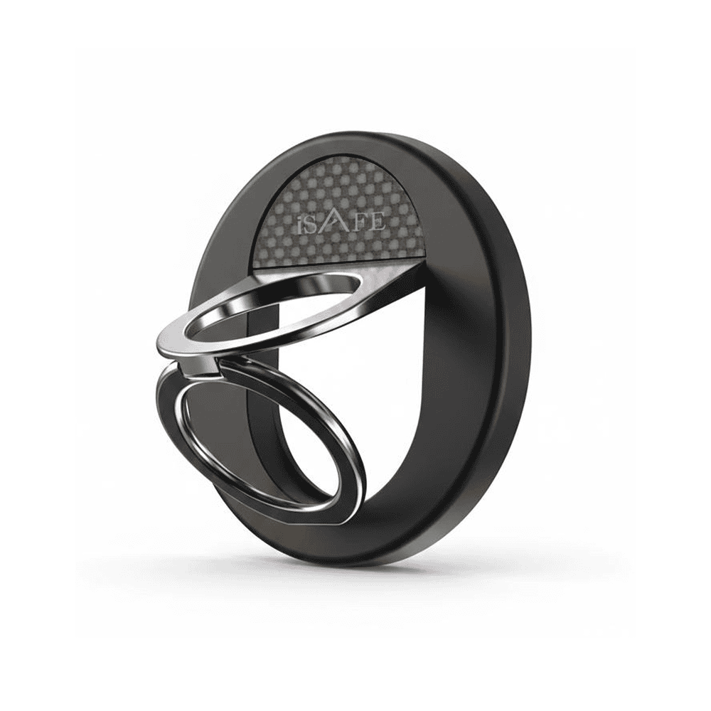 iSafe Phone Ring Holder – Strong Adhesive 360° Mobile Finger Grip Stand, Strong Adhesive, Magnetic Compatible– Black