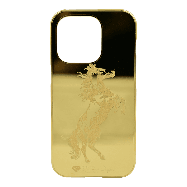 VIP TOUCH IPHONE 14 PRO 24KT GOLD MAGNETIC CASE HORSE STAND ARTISTIC EDITION