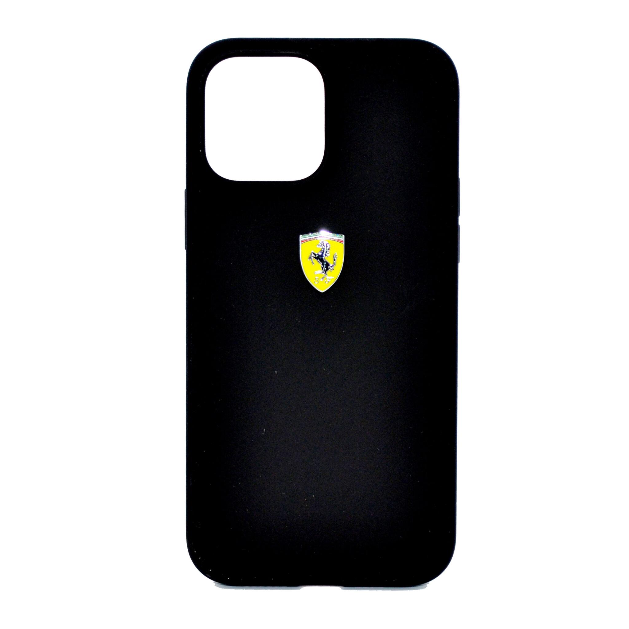 FERRARI LIQUID SILICONE CASE METAL LOGO FOR IPHONE 13 BLACK
