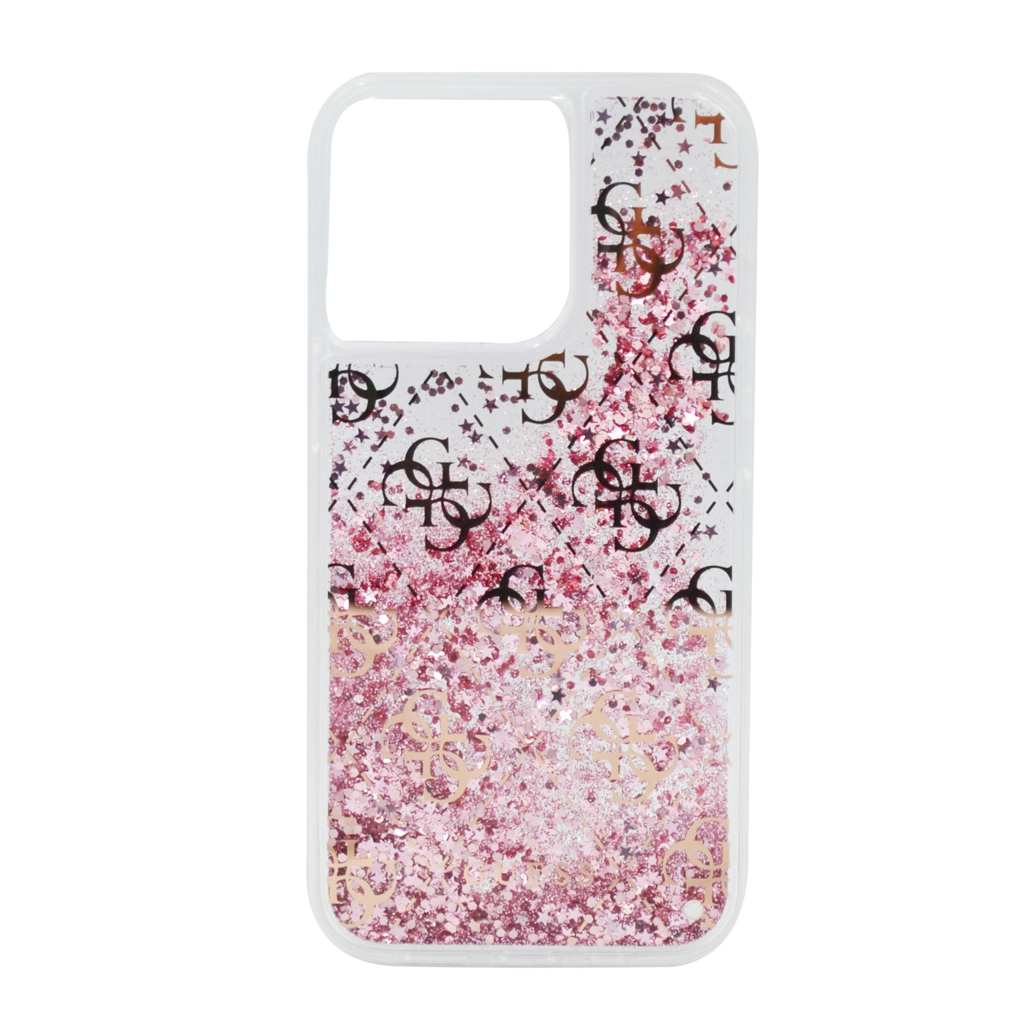 GUESS LIQUID GLITTER CASE 4G PATTERN FOR IPHONE 13 PRO PINK/GOLD