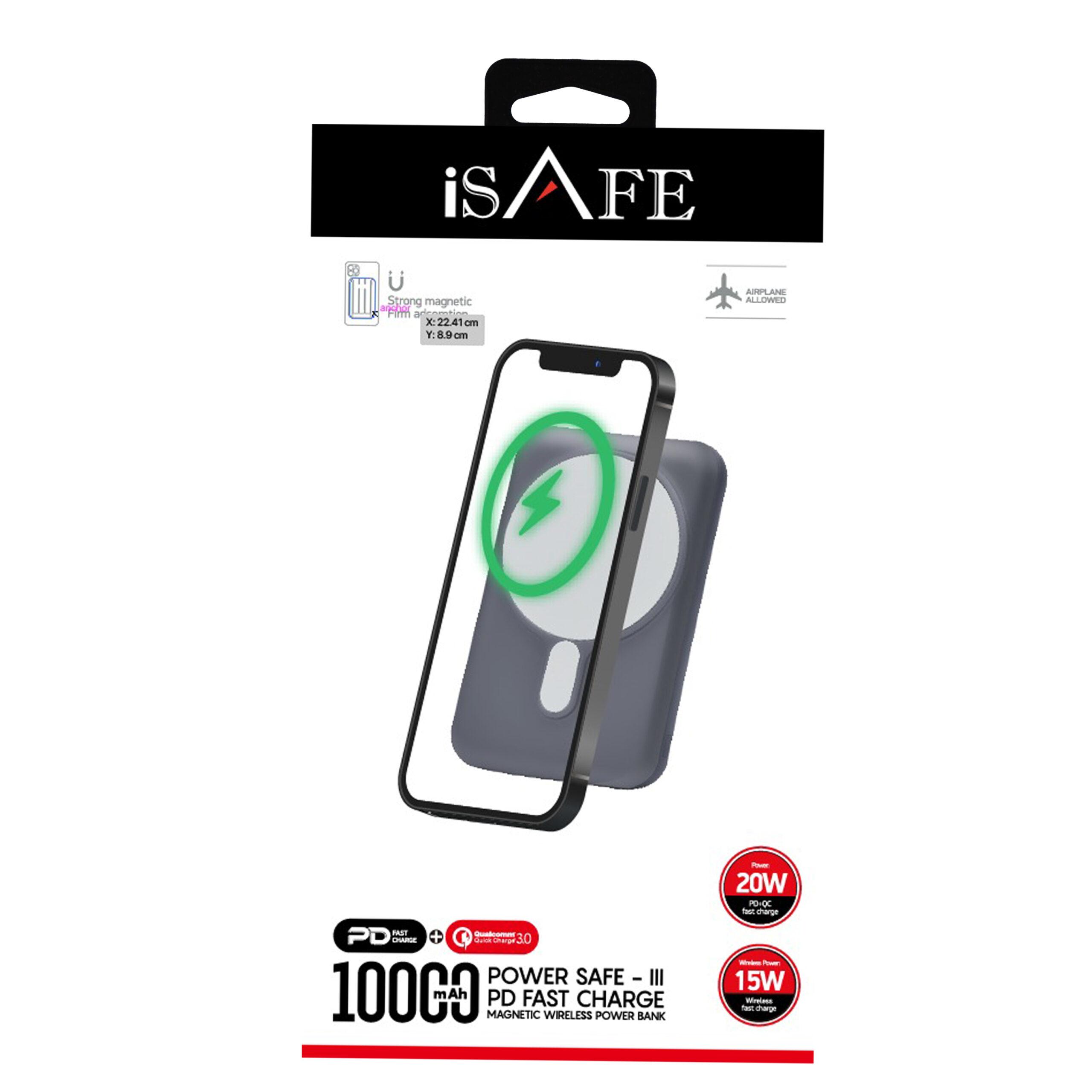 ISAFE MAGNETIC WIRELESS POWER BANK 10000mAH GREY