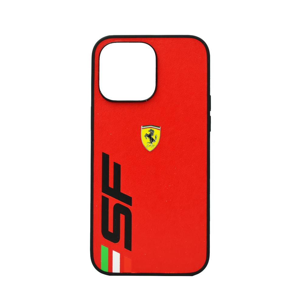 FERRARI PU LEATHER CASE WITH PRINTED BIG SF LOGO FOR IPHONE 14 PRO RED
